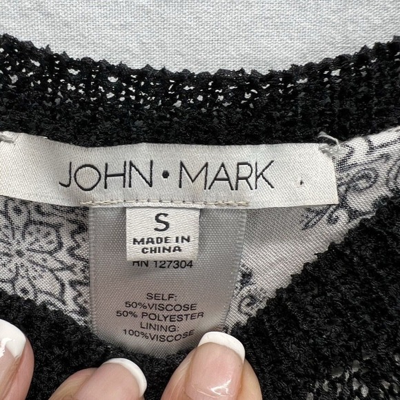 JOHN MARK Tunic Women SMALL Lace Crochet Overlay Floral Black Cream 3/4 Sleeves - Picture 8 of 15